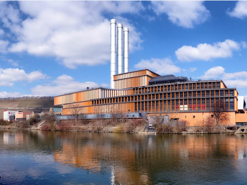 Showing raw water intake filtration from a river or lake to a factory for industrial use