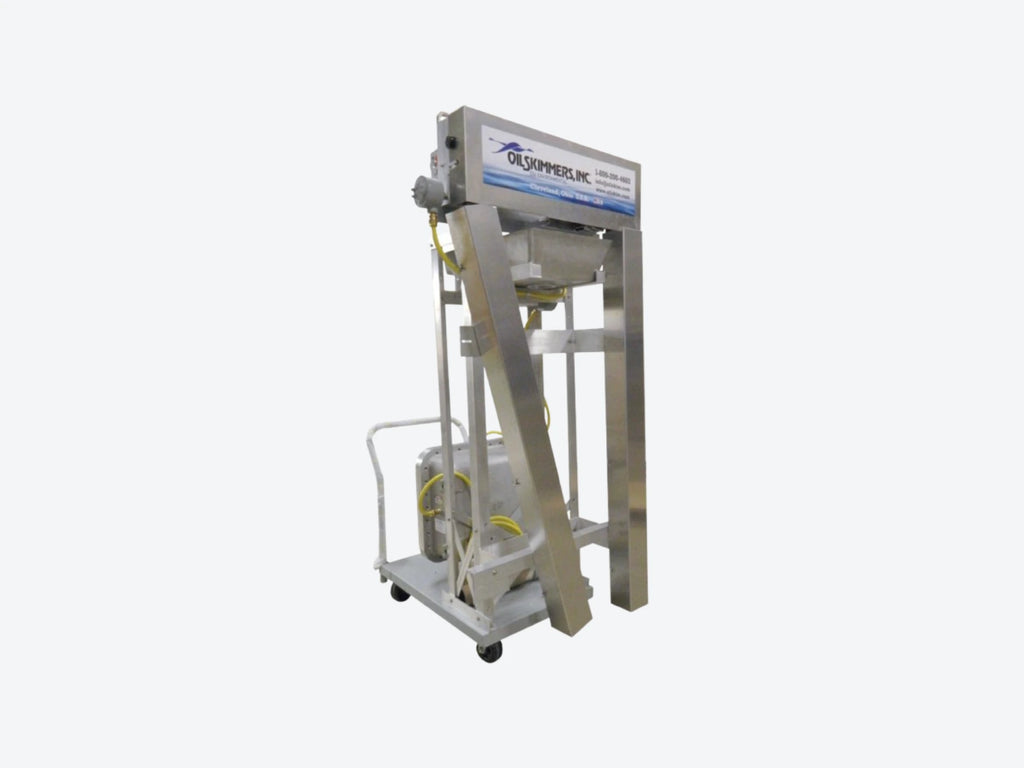 Oil Skimmers cart-mounted mobile oil skimming system for multiple industrial pits, tanks and sumps