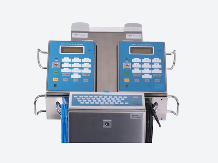 Mobile filter integrity test system trolley used for membrane filter testing close up details shown