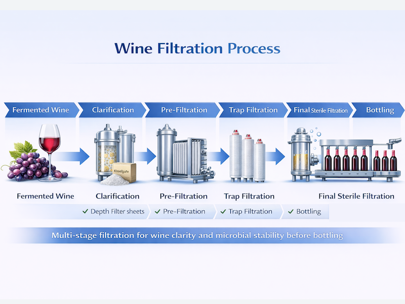Diagram showing the filtration steps for winemaking by Filtra International